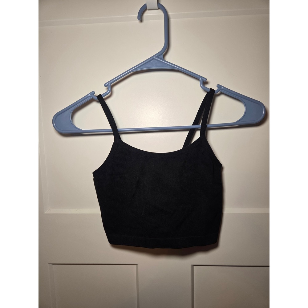 Art Class Girls Black Ribbed Cami Crop Top Large 10/12 Spaghetti Strap Tank